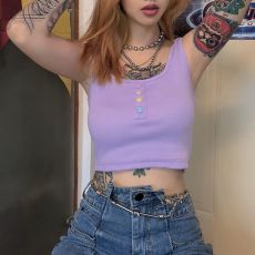 Sexy Button Tank Tops Fashion Womens Purple Vest Off Shoulder Halter Blusa Shirt 2019 Summer Slim Crop Top Camisole