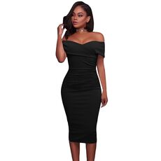 LIVA GIRL White Bardot Ruched Off Shoulder Bodycon Midi Dress Woman Summer Cocktail Slim Fit Party Dresses Red/Black Vestidos