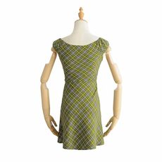 Women Off Shoulder Bardot Mini Dress In Green Check Print Asian Size