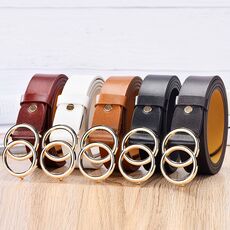 2020 New Designer's Famous Brand Leatherhigh Quality Belt Fashion Alloy Double Ring Circle Buckle Girl Jeans Dress Wild Belts