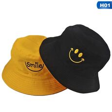 SMILE Bucket Hat Double Sided Bucket Hat Smiling face Unisex Fashion Bob Cap Hip Hop Gorro Men Summer Cap