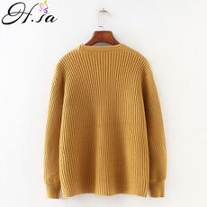 H.SA Women Cardigans Sweater V neck Solid Loose Knitwear Single Breasted Casual Knit Cardigan Outwear Winter Jacket Coat 2020