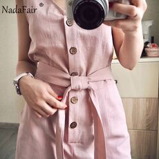 Nadafair Casual Playsuit Woman Off Shoulder Belt Tunic Pink Black Solid Summer Elegant Jumpsuit Short 2020 Overalls For Women