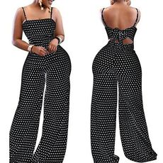 New arrival Women's Strap Sleeveless Jumpsuit Polka Dot Wide Leg Romper Ladies Casual Slim Playsuit Holiday Party Wear Summer