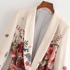 Vintage Print Female Suit Jacket With Belt Wide Leg Pant Suit Set Harajuku Women Coat 2020 Spring Elegant Outwear Lady Blazer