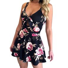Women's Summer Print Jumpsuit Shorts Casual Loose Short Sleeve V-neck Beach Rompers Sleeveless Bodycon Sexy Party Playsuit