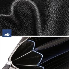 BISON DENIM Brand Genuine Leather Wallet RFID Blocking Clutch Bag Wallet Card Holder Coin Purse Zipper Male Long Wallets N8195