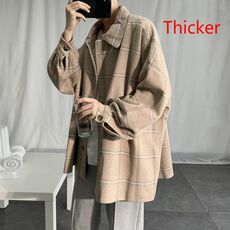 Blends Men Plaid Loose Coats Ulzzang Korean Style High Quality All-match Mens Casual Turn-Down Collar Outerwear Autumn Winter