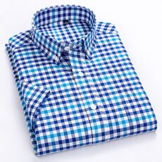 MACROSEA Summer Short Sleeve Plaid Shirts Fashion Men Business Formal Casual Shirts 100% Cotton Slim Fit Shirts Plus Size S-8XL