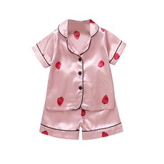 Summer New Kid Sleepwear Sets Nightgown 1-4T Girls Cotton Strawberry Print Pajamas Boy Homewear Children Loungewear