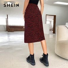 SHEIN Multicolor High Split Thigh Allover Skirt Women Bottoms 2021 Spring Fashion Ladies Straight Casual Midi Skirts