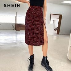 SHEIN Multicolor High Split Thigh Allover Skirt Women Bottoms 2021 Spring Fashion Ladies Straight Casual Midi Skirts