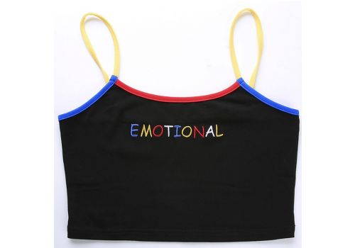 2019 Summer Women Crop Top Cropped Ladies Spaghetti Strap Elastic Camisole Sexy EMOTIONAL Letter Embroidery Tank Tops