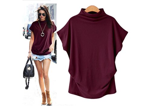 Women Casual Turtleneck Short Sleeve Cotton girl Solid Casual Blouse Top Shirt female Plus Size Solid girl clothing fashion
