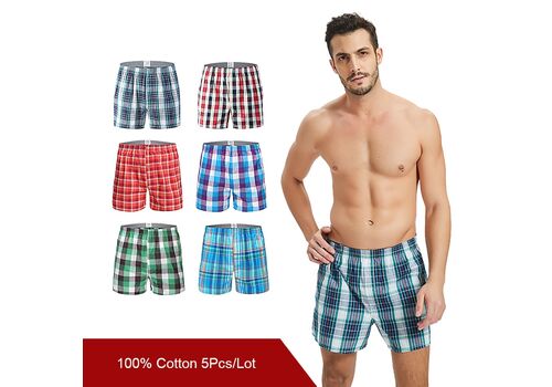5 pcs Mens Underwear Boxers Shorts Casual Cotton Sleep Underpants Quality Plaid Loose Comfortable Homewear Striped Arrow Panties